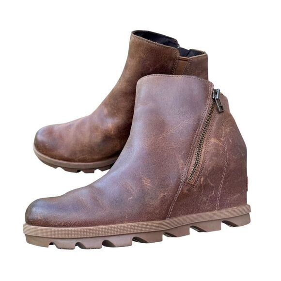 Sorel Women's Joan Of Arctic Wedge II Velvet Tan Leather Zip Bootie Size 8.5 - Picture 4 of 16